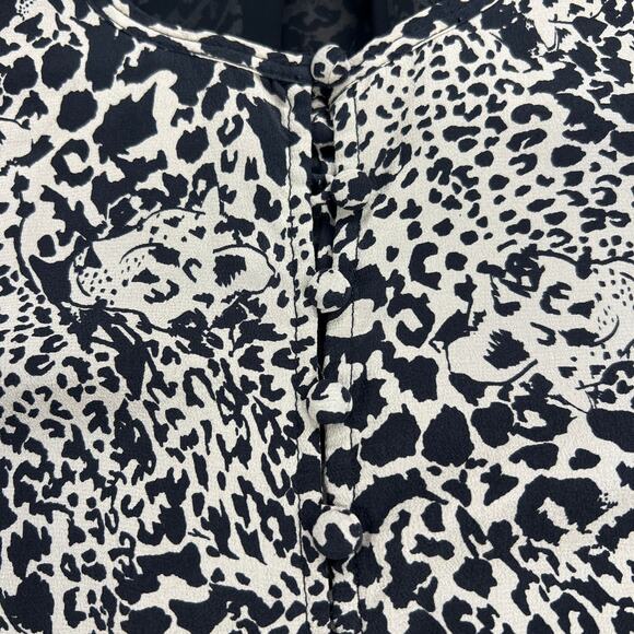 Rebecca Taylor Leopard 100% Silk A-Line Long Sleeve Button Up Shift Dress Size 8 - Picture 13 of 16
